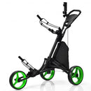 Folding 3 Wheels Golf Push Cart with Bag Scoreboard Adjustable Handle -Green