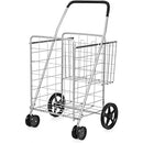 Folding Shopping Cart for Laundry with Swiveling Wheels & Dual Storage Baskets-Sliver