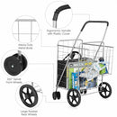Folding Shopping Cart for Laundry with Swiveling Wheels & Dual Storage Baskets-Sliver