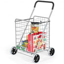 Portable Folding Shopping Cart Utility for Grocery Laundry-Silver