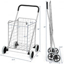 Portable Folding Shopping Cart Utility for Grocery Laundry-Silver