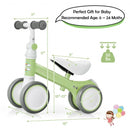 Baby Balance Bike with Adjustable seat and Handlebar for 6 - 24 Months-Green