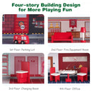 Wooden Fire Station Dollhouse Playset with Truck and Helicopter