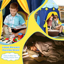 Indoor Outdoor Kids Foldable Pop Up Play Tent with Star Lights Carry Bag-Blue