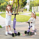 2 in 1 Kids Kick Scooter with Flash Wheels for Girls Boys from 1.5 to 6 Years Old-Purple