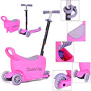 3 in 1 Storage Kids Kick Wheel Scooter w- Adjust Handle Bar-Pink